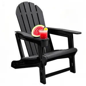 Sturdy Non-Slip Plastic Beach Lounge Chair Fixed Design Detachable Durable with Cup Holder Black for Outdoor Garden Relaxation Unfoldable Chair 76.5cm x 57cm x 92cm Sun Lounger