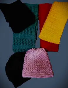Crochet Scarfs and Hats Assortment - Durable, Warm, Beanie, Crochet, Casual, Soft,  Winter Cute, Hat, Scarf, Wrap, Trendy Unisex Solid Color, Color Block Outdoor