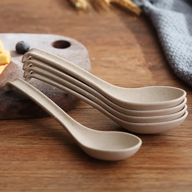 10pcs Premium Plastic Spoons - Extra-Length Handle for Easy Serving, Versatile Noodle & Soup Spoon, Heat-Resistant, Perfect for Restaurants, Food Trucks & Fast-Casual Dining, Kitchenware