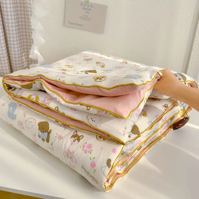 Pink Floral, Puppy Print, Printed Quilts, Summer Lightweight Quilt Ultra-soft, skin-friendly air-conditioning blanket, cooling quilt Ideal for summer use in bedrooms, offices, Soft Bedding