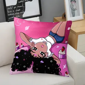 Cute Aesthetic Pink Cartoon Black Girl Throw Pillow, Soft Cushion Accent Pillow Includes Pillow Core, Sweet Cupcake Star Moon Pattern, Cozy Decorative for Sofa, Couch, Bedroom, Living Room, Dorm, Perfect Girly Home Room Decoration & Gift