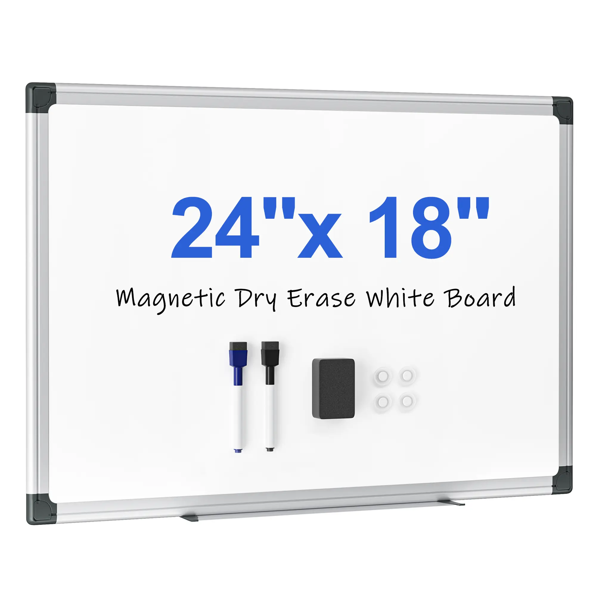 VUSIGN Magnetic White Board Kit for Wall, 24"x18" Aluminum Frame Whiteboard & 16"x12" Double-Sided Monthly Calendar Dry Erase Board, with Dry Eraser, Multicolor Markers & Magnetic Pins, for Home, School, Office, Kitchen