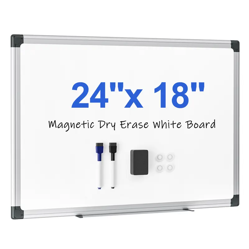 VUSIGN Wall-Mounted Rectangular Magnetic White Board Kit - 24"x18" Aluminum Frame Whiteboard, 16"x12" Double-Sided Monthly Dry Erase Calendar, Dry Eraser, Multicolor Markers, Magnetic Pins for Home/Office