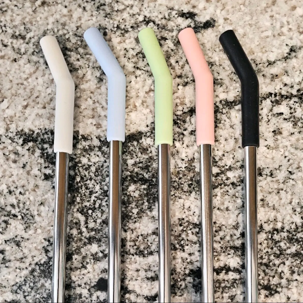 (Set of 5) Stainless Steel Straws with Silicone Cover