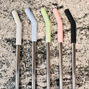(Set of 5) Stainless Steel Straws with Silicone Cover