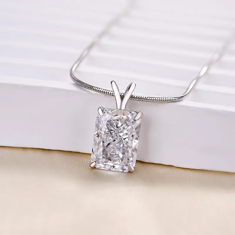 Effinny 4.0ct Crushed Ice Radiant Cut Pendant Necklace In 925 Sterling Silver,5A Grade Cubic Zirconia Anniversary Necklace,Women Pretty Choker Daily Outdoorfun, Adults