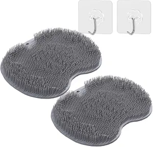 2 Pack Shower Foot Scrubber Mat Back Washer Exfoliating Bath Wash Pad Wall Mounted Slip Suction Cups for Use in Cleaner Men and Women