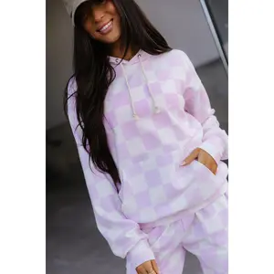 University Hoodie - Fresh Start | Womenswear Sweatshirt Checkered Purple | Casual Comfy Stretchy Matching | Plus Size | Dopamine