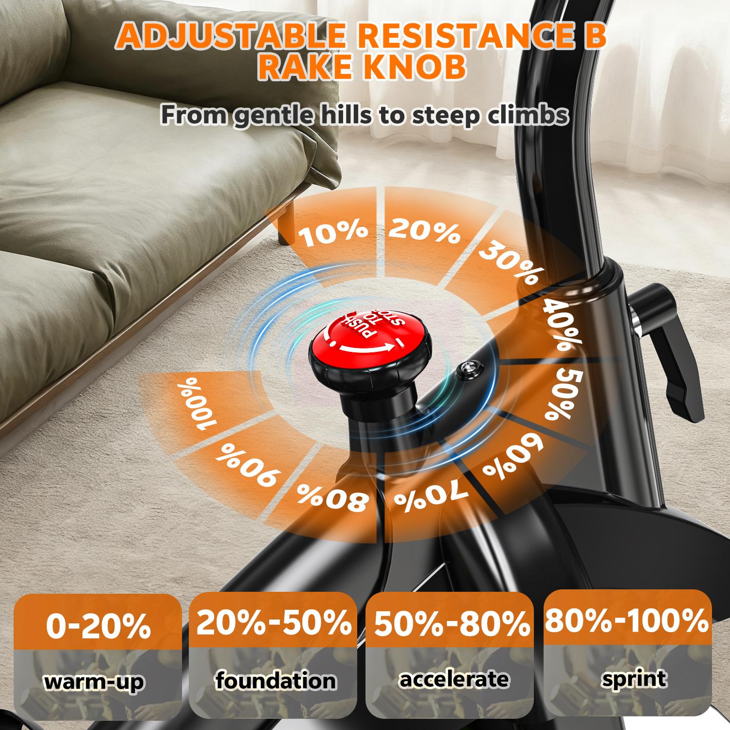 SAVEYOUR Adjustable Resistance Comfort Seat Indoor Exercise Bike with Quiet Magnetic Resistance and Ergonomic Seat for Home Fitness Cardio in Black & Orange