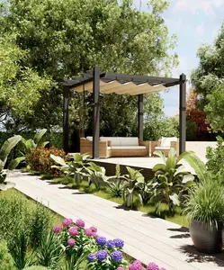 GARVEE 10x10 Ft Outdoor Pergola, Heavy-Duty Aluminum Patio Pergolas and Gazebos Clearance with Retractable Canopy Sun Shade, UV-Resistant Metal Pergola for Existing Deck, Backyard Garden Porch, Khaki