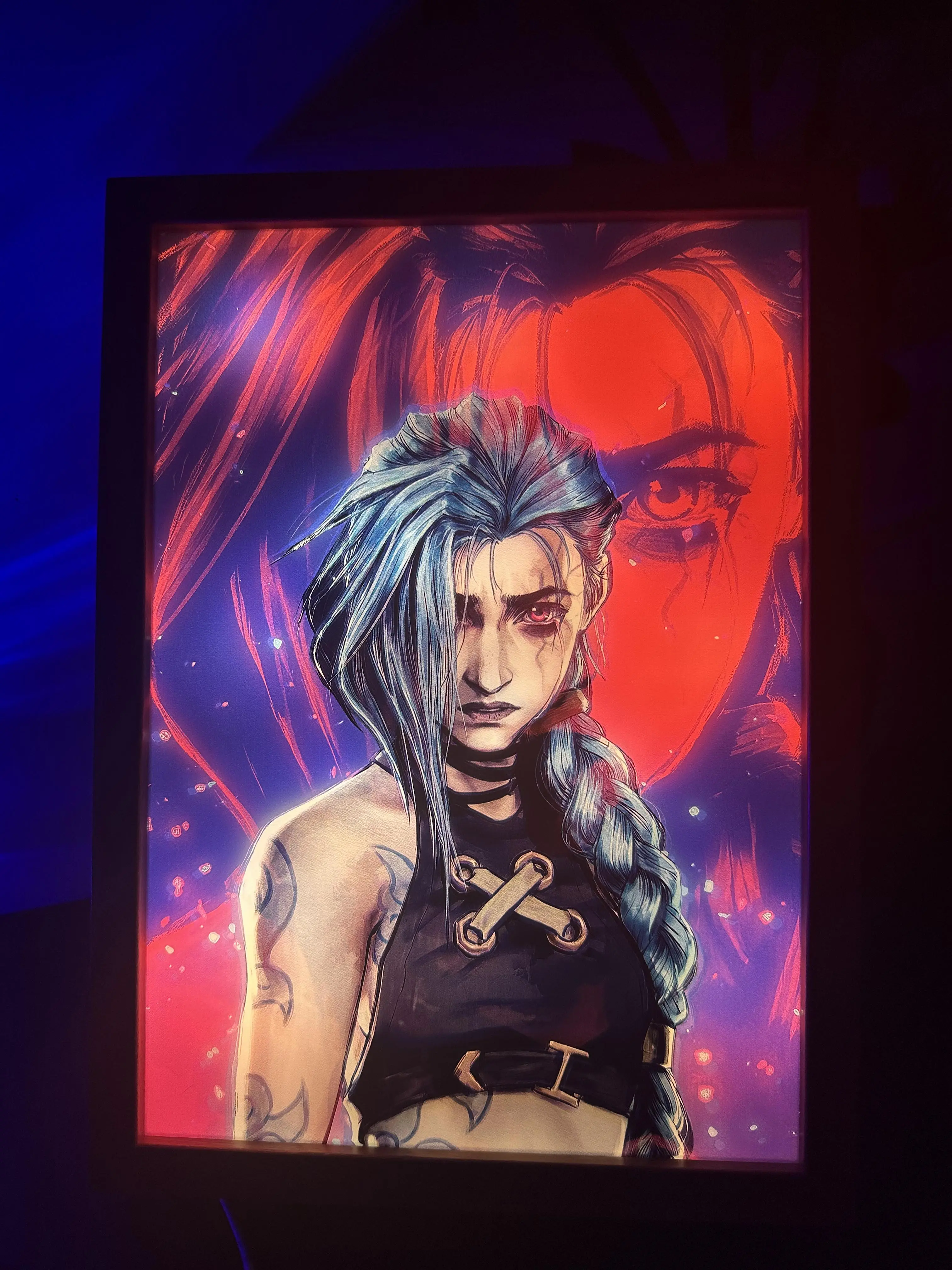 Summerwins Arcane-JINX LED Anime Art Night Light, Large Size 12.6"x9.3" Acrylic Panel with Colored Art & Light-Up Effect, Home Decor Photo Frame, Black And White, Wood Frame