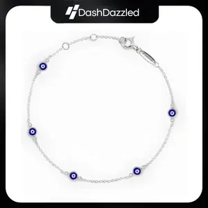 Dash Dazzled Turkish Evil Eye Charm Bracelet, Nazar Blue Stacking Bracelet, Female Daily Friendship Jewelry