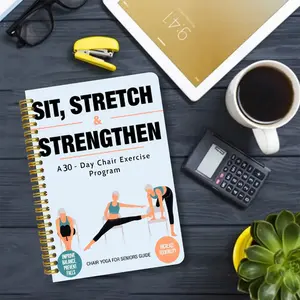 A Notebook for Chair Exercises for Seniors Over 30 Days, Aimed at Improving Balance, Flexibility, And Strength with Yoga Diagrams And Safety Advice - Measuring 5.5X8.3 Inches, It Is a Spiral-Bound Planner.