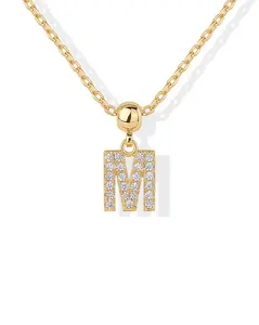 PAVOI 14K Yellow Gold Plated Initial Letter Charms Necklace for Women - Cubic Zirconia Alphabet Letters Pendant Charms Necklaces