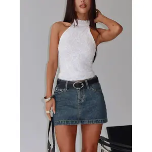 Nickei Denim Mini Skirt Washed Blue Petite