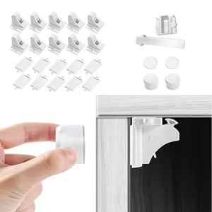 [10 Locks + 2 Keys] Magnetic Cabinet Locks for Baby Proofing, No Drill Adhesive Child Safety Latches for Cabinets & Drawers, Invisible Design