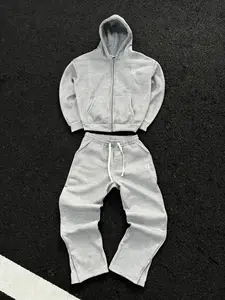 Vintage Y2K Streetwear Hip-Hop Zipper Design Loose Solid Color Sportswear Casual Athleisure Style Embroidery Set, Unisex Fashion, Athletic Activewear Tracksuits