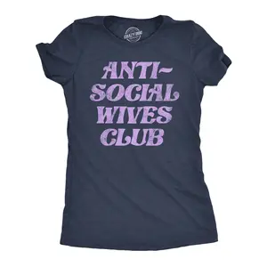 Womens Anti Social Wives Club T Shirt Funny Married Shy Loner Wife Tee for Ladies Funny Womens T Shirts Cute Vintage Fashion Casual Ladies T-Shirt Gift Funny Introvert Top Women's Novelty Tees Navy -