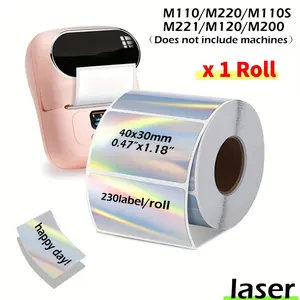 Laser Label Thermal Paper, 40x30mm, 1 Roll/3 Rolls, Compatible with M110/m220/m100/m200 Printers, Holiday Gift Labels, Rainbow Holographic Stickers