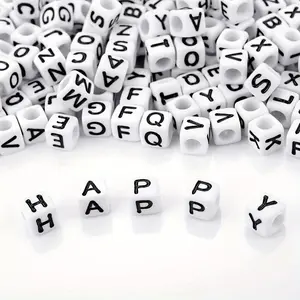100pcs Square Block White Bottom Black Alphabet Letter Beads For DIY Jewelry Making Bracelets Necklaces Key Chains Beads Charms Accessories