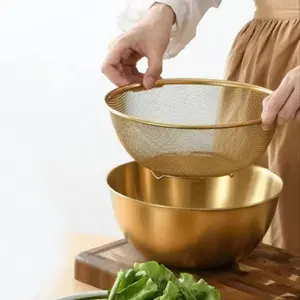 Stainless Steel Colander & Mixing Bowl, 1 Set Fine Mesh Food Filter Bowl with Handle, Suitable for Cleaning Fruits, Vegetables, Rice, Pasta, Baking and Salad, Kitchen, Kitchen Strainer Utensils