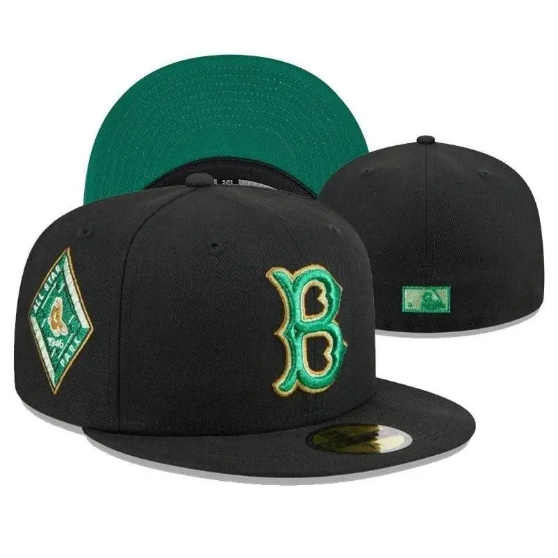 New Era Boston Red Sox 59FIFTY Fitted Cap – Black MLB Baseball Hat with Green Undervisor, Raised Embroidered Logo & 1946 All-Star Game Side Patch