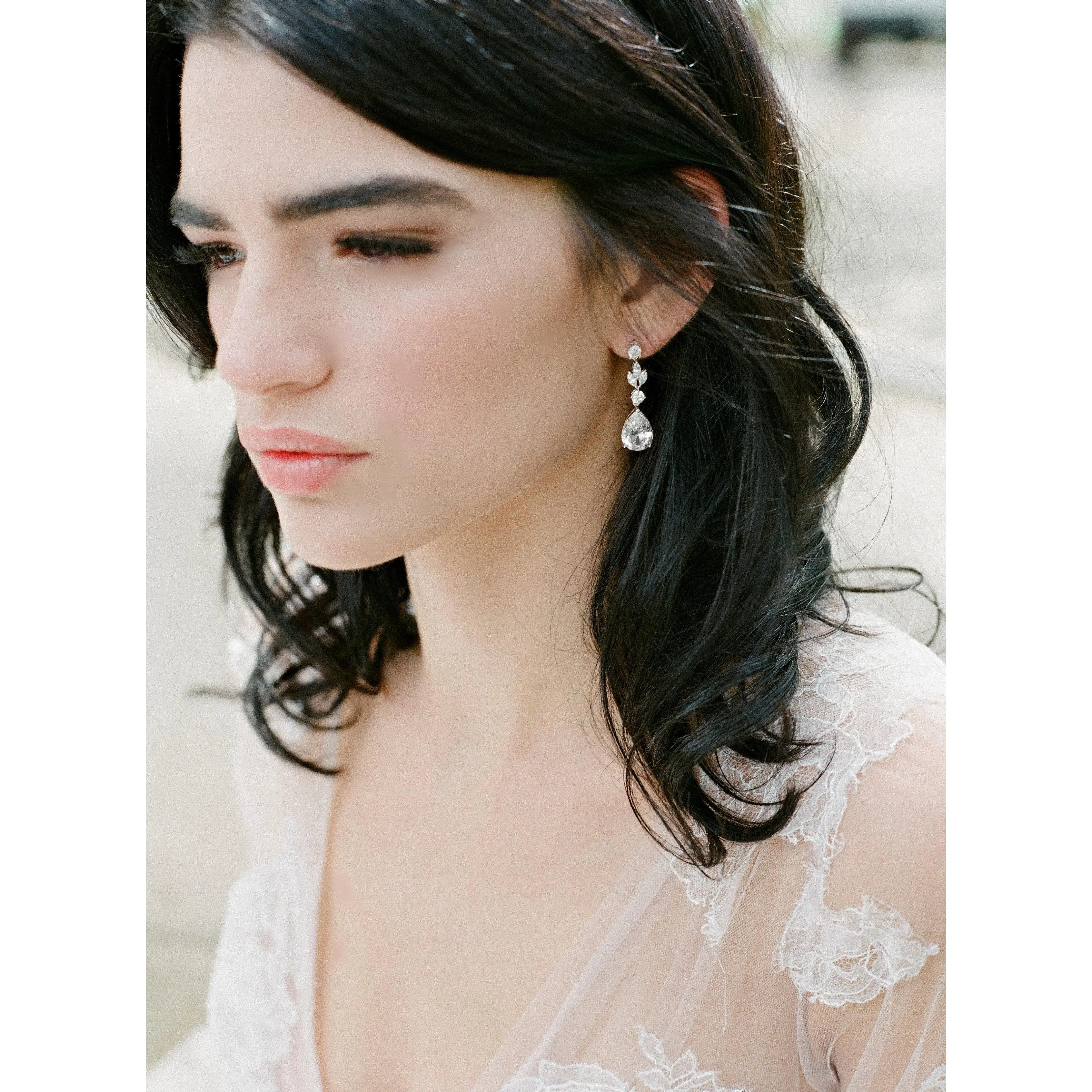 ADELIE Silver Simulated Diamond Drop Earrings