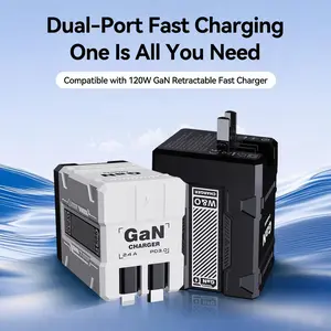 2-in-1 GaN Fast Charger  Type C + Lightning Ports | Foldable Travel Wall Charger with Retractable Cable | Dual Smart Charging for iPhone 15/14/13 | Portable Charger under $20