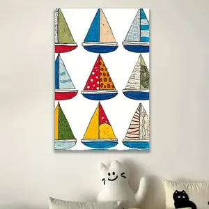 1pc Nautical Sailboat Canvas Art Print - Frameless, Colorful Boat Illustration for Home, Office, or Living Room Decor | Ideal Birthday or Holiday Gift, Coastal Home Decor