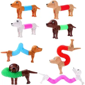 Dog pop Tubes fidgets, Sensory Toys for Kids with Autism,Fidget Toys for Toddlers,Toddler Fidget Toys, prizes for Kids Classroom（4 Pack Dog）