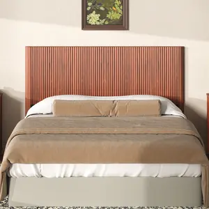 Modern Wooden Headboard with Arched Cougated, Fits Queen Size Beds, Vertical Grain Design, Farmhouse & Vintage Style, Easy Assembly, Walnut.