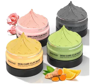 SHVYOG 4Pcs Face Mask Set - Turmeric Clay Mask, Vitamin C, Green Tea, Rose, Dead Sea Mud Mask, Skin Care Mask for Deep Cleansing, Refining Pores, Valentine's Day Gifts for Women- 240g