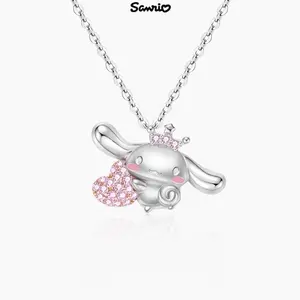 Sanrio Cinnamoroll Hold The Heart Necklace Unisex Pink Heart Pendant Charm Jewelry for Men & Women Simple Elegant Daily Wear Accessory