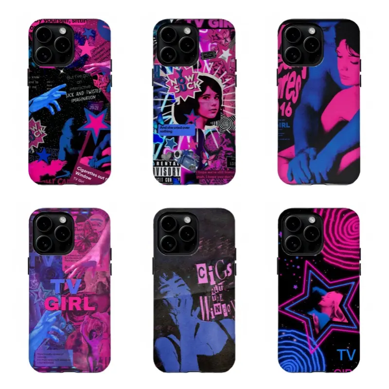 TV Girl Neon Pink & Blue Phone Case,Retro Indie Pop,for iPhone 16 15 14 13 12 11 17Pro Max,for Samsung S25 S24 S23 S22 Ultra,Gifts For Fans, Phone Accessories