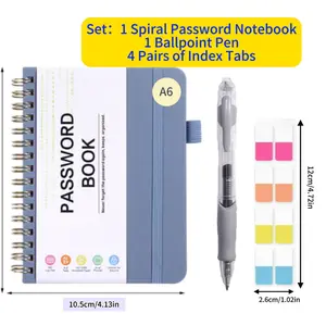 A6 Alphabetical Index Password Notebook Set, Spiral-Bound with A-Z Labels, Includes Pen and Tabs, Ideal for Business and School Use
