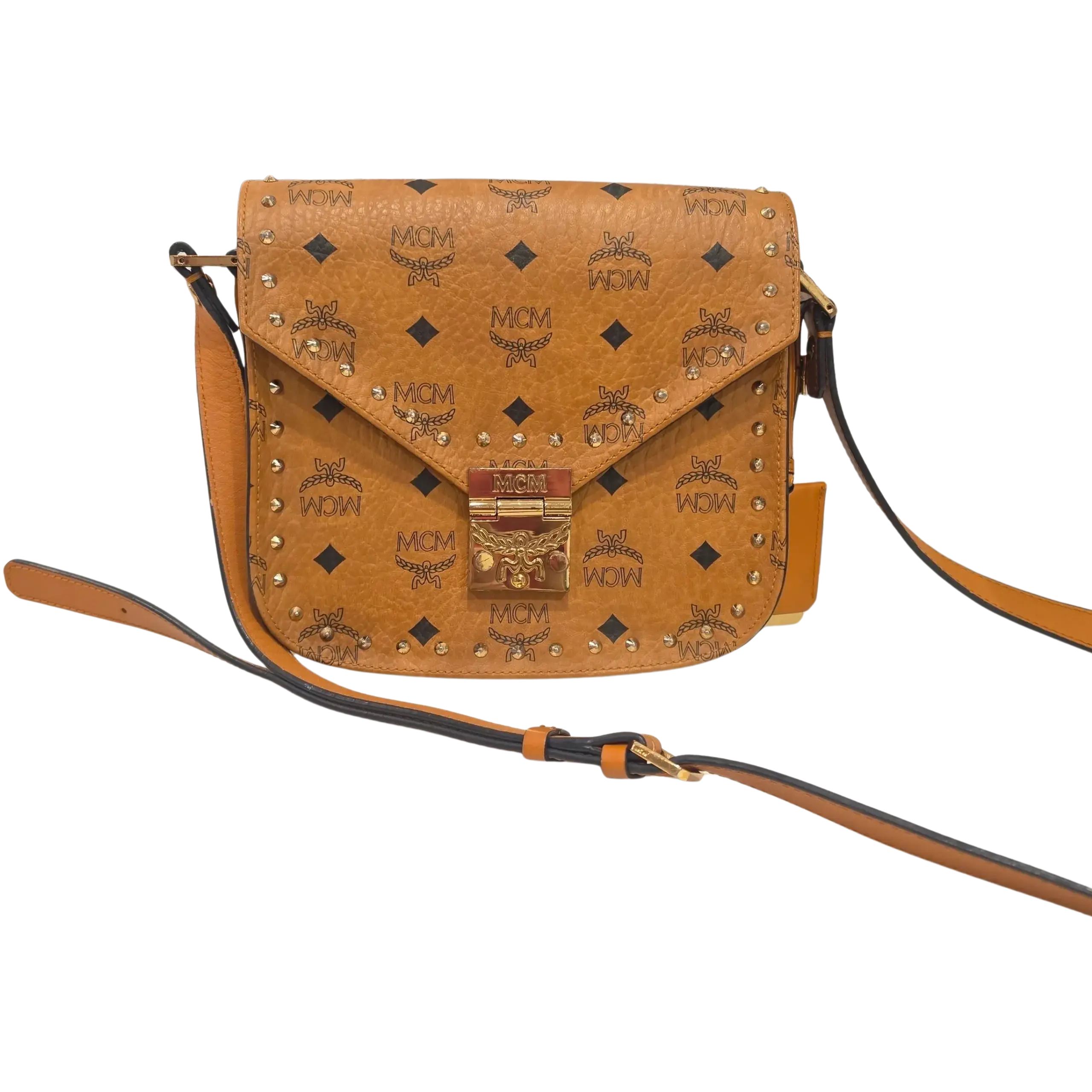 Pre-owned MCM Leather Shoulder Bags Coated Canvas Patricia Visetos Cognac Shoulder Bag L1067