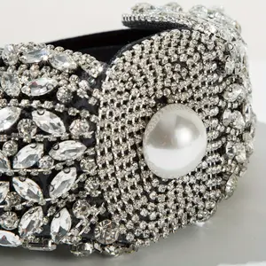 Vintage Baroque Bow Headband - Heavy Handmade Rhinestones and Hair Accessories with Sparkling Chain Detail for Weddings, Proms, Parties