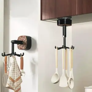 Wall Mounted Suction Cup Rotating Hooks 360 Degree Folding Multi Hook Organizer Punch Free Adhesive Hanger for Kitchen Utensils and Home Storage