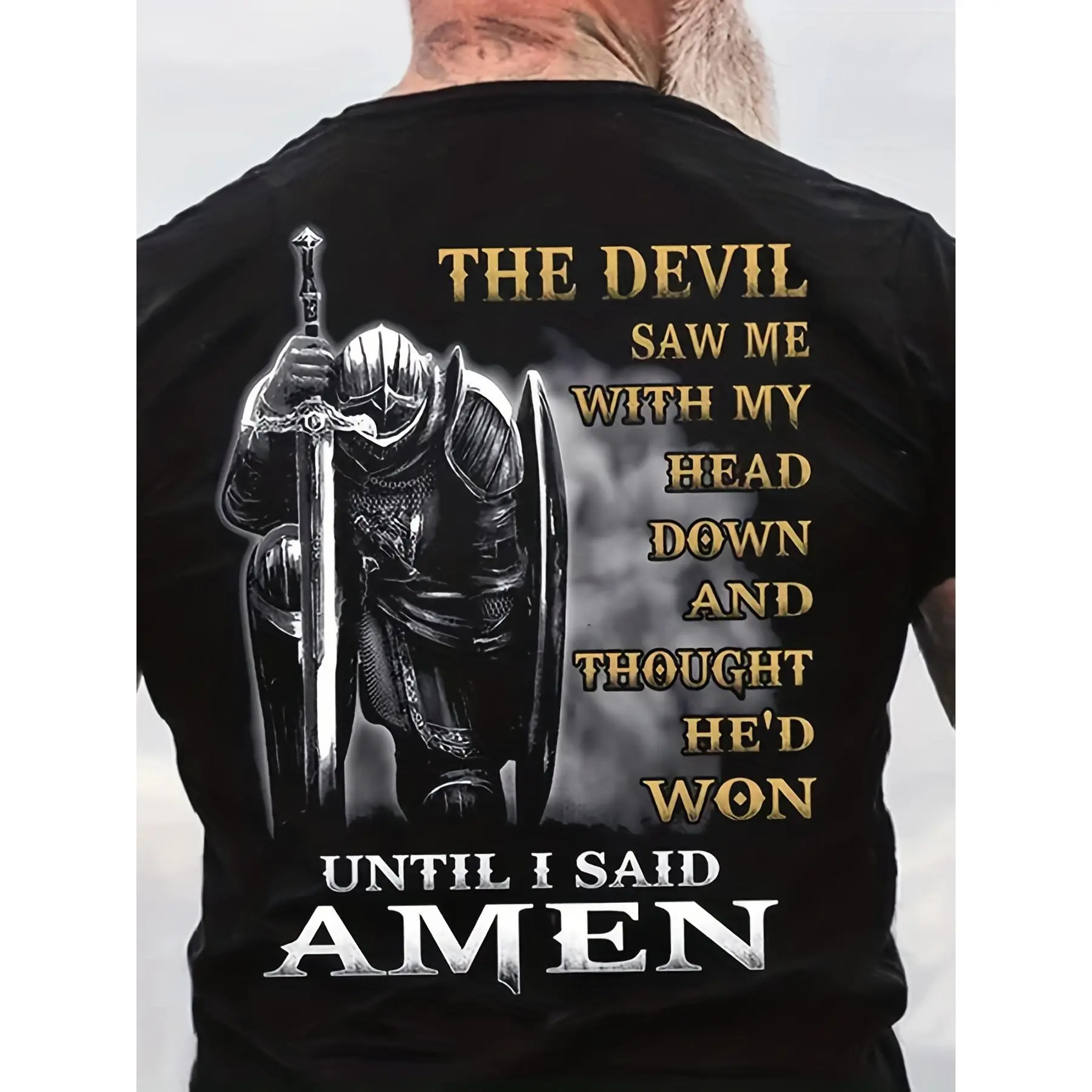 Men's Templar Cross T-Shirt, Vintage 3D Print Cotton Streetwear with a Loose Casual Fit for Male, Plus Size Menswear, Shortsleeve, Tops, Loose-Fit, Cross Motif, Cold Wash, Machine Washable, Round Neck, Crew Neck
