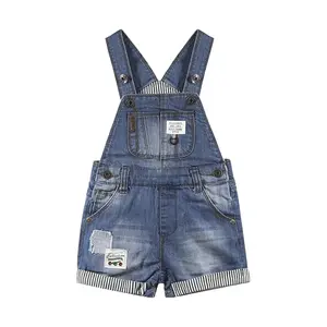 24M-6T Little Boys Girls Big Bib Pocket Summer Denim Shortalls, Jean Short Overalls