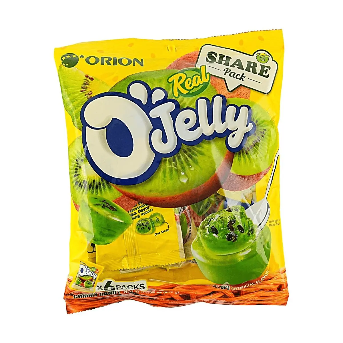 ORION Kiwi Juice Gummy Candy - Real Fruit Juice, Soft & Chewy, 6 Packs in (7.6oz) - Korean Snack, Sweet Treat