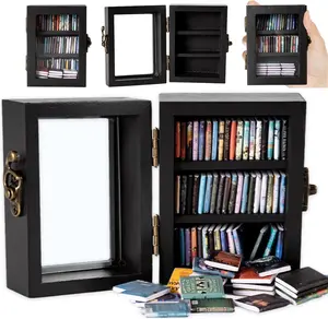 Bookshelf Mini Book  Display Stand a Miniature Library Equipped with 65 Mini - Books is an Ideal Decorative  for Book Enthusiasts (Black)