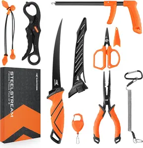 KastKing SteelStream 8-Piece Fishing Tool Kit with Fishing Pliers, Fillet Knife, Floating Fish Gripper, Braid Scissors & Hook Remover