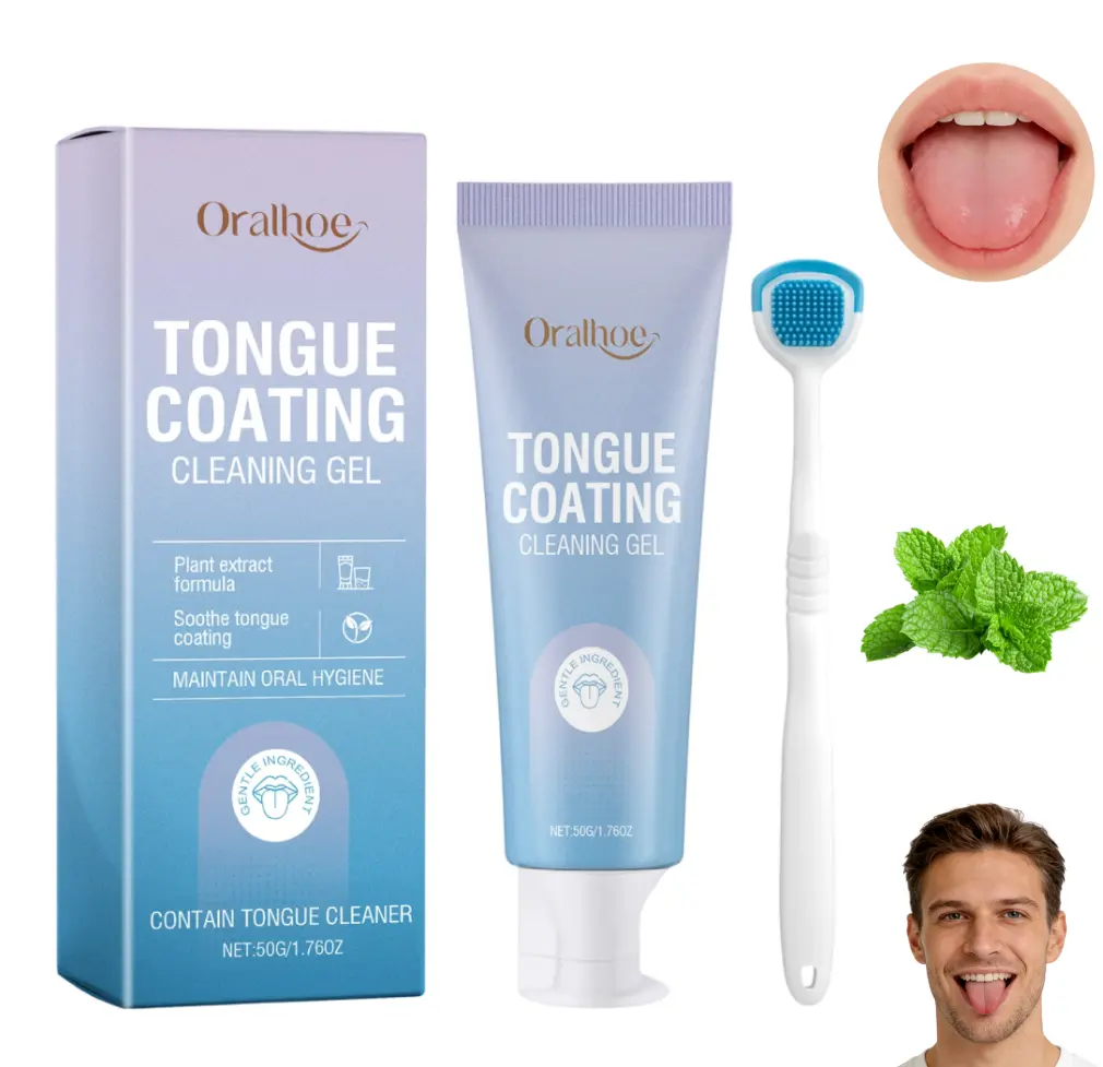 Oralhoe Tongue Coating Cleaning Gel Kit, Refreshing Mint Flavor, Gentle Tongue Scraper Brush Included, Fresh Breath Oral Care