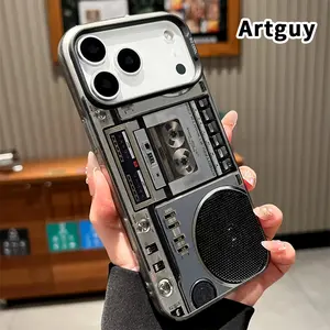 Retro Radio Pattern Phone Case for iPhone 17 Pro Max 16 Plus 15 14 13 12 11 Air E Ultra Thin Raised Edges Camera Protection Hard PC Back Cover