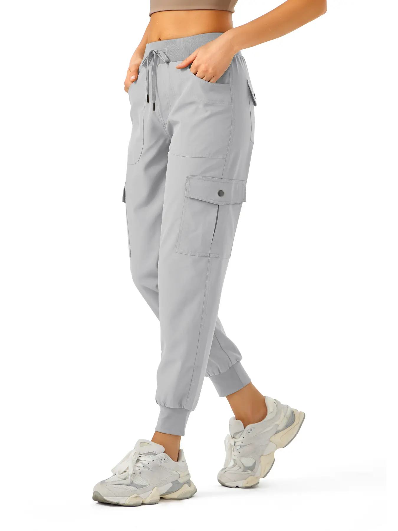 Women's High-Waisted Ankle Length Multi-Pocket Cargo Joggers - Quick Dry, Breathable, Elastic Waist, Polyester - Female Casual Sports, Outdoor Wear Pants for Hiking sportswear sporty trouser