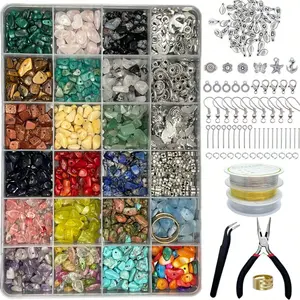 PHCOO 24 Grid Irregular Stone Natural Stone Beaded DIY Handmade Jewelry Accessories Box, With Making Tools, Earrings Bracelet Making