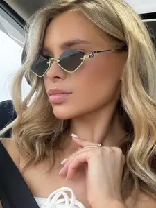 Women's Fashion Rhombus Glasses, Vintage Half Frame Polygonal Metal Eyewear, Y2K Retro Style, Versatile Design for Daily Wear & Travel