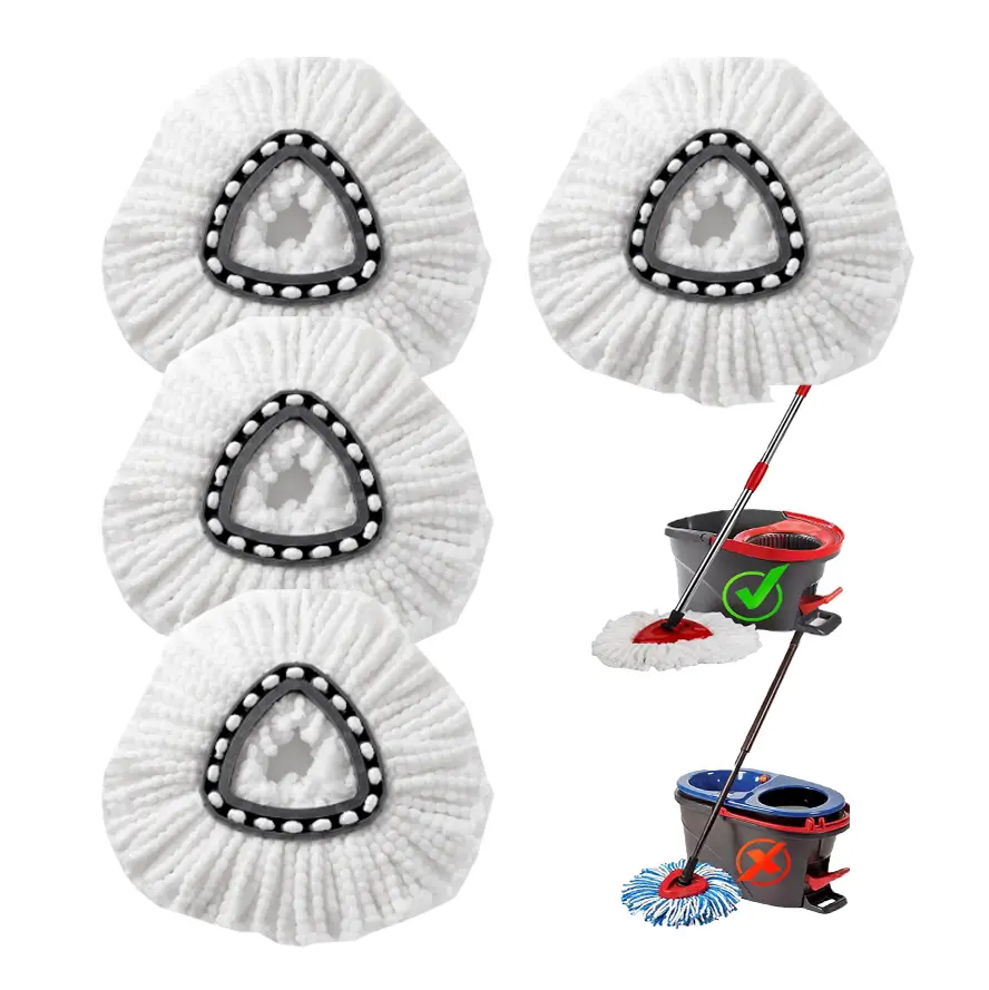 Microfiber (Microfibre) Triangle Mop Head Refills - Washable Replacement Pads for Floor Cleaning (Pack of 4 or 8)