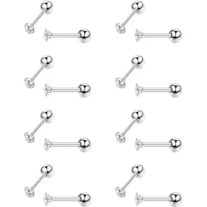 MILACOLATO 8 Pairs Tiny Cartilage Stud Earrings Stainless Steel Cubic Zirconia Earrings for Women Men 18G Screw Flat Back Earrings Set with 2MM CZ